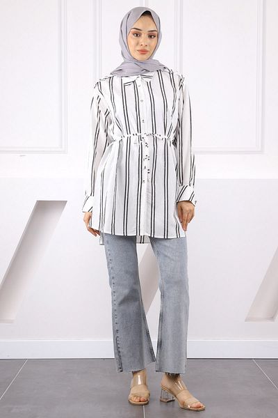 İmajButik Black Stone Detailed Striped Tunic