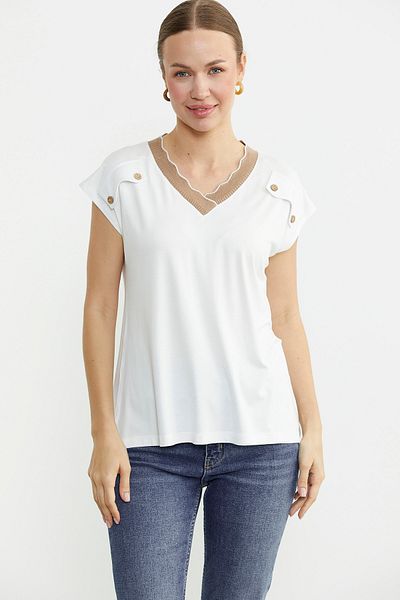 Sementa Knitwear Collar Combination Combed Cotton T-Shirt - Ecru