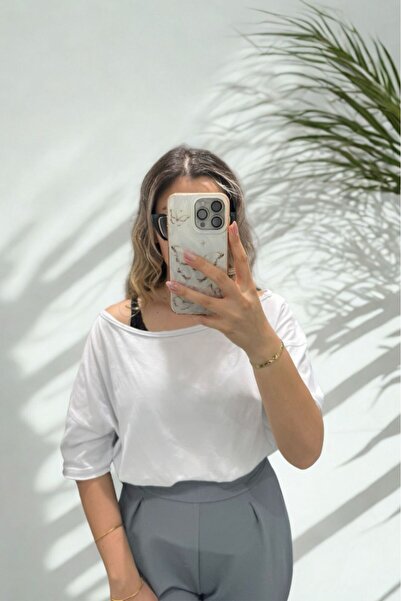 COOL TARZ Women's Off Shoulder Boat Neck Oversize T-Shirt