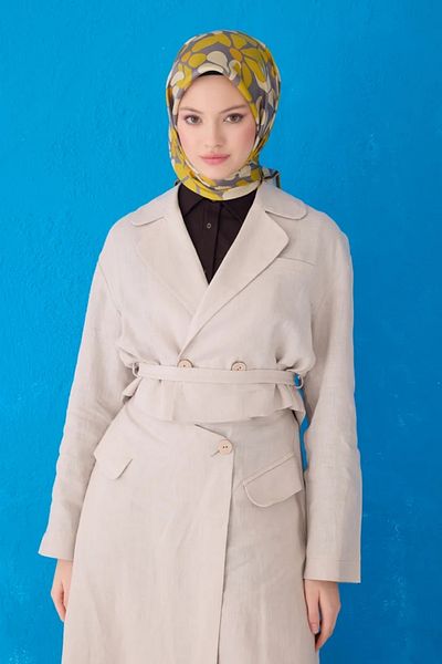 Belli Twill μεταξωτό φουλάρι 4116D με λουλουδάτο σχέδιο κίτρινο-γκρι-35