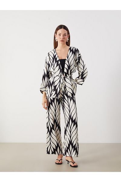 LC Waikiki Pantaloni de damă cu model cu picioare largi, cu talie elastică