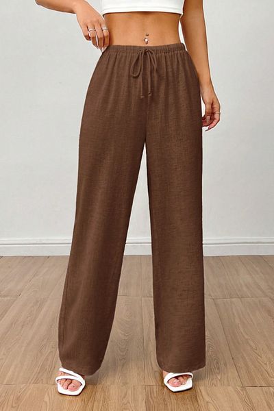 COOL TARZ Brown Wide Leg Muslin Women's Trousers