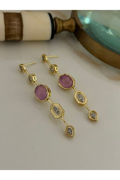 MyladyAccessoriess Opal Stone and Geometric Detail Dangle Earrings Pink