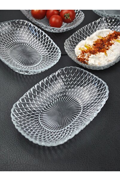 Qualitev 6-Piece Glass Bowl Presentation Boat Plate Appetizer Plate Snack Bowl 15cm- Vera
