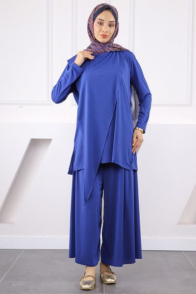 İmajButik Σετ παντελονιού Saks Blue με μπροστινή λεπτομέρεια Sandy Tunik