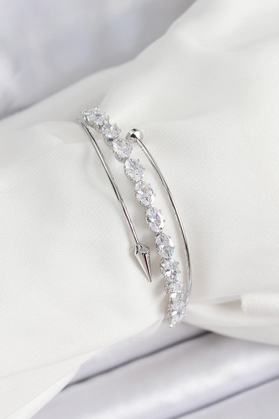 callerrons accessories Brass Silver Color Barley Zircon Stone Women's Bracele...