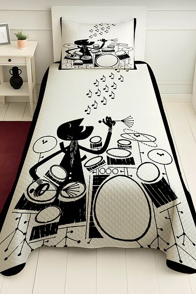 PRINTOPIA Black Border Drum Patterned Single Pique Set