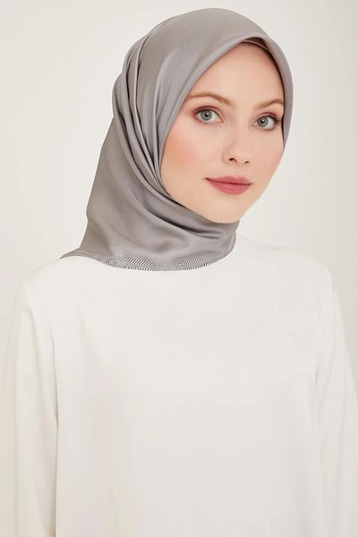 Belli Eșarfă din mătase twill 4009D Culoare uni Gri-50