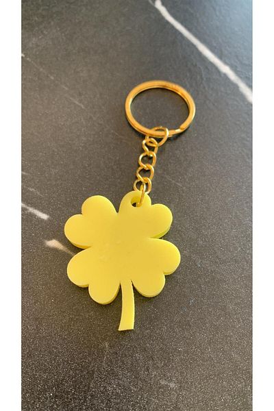 MISS GOLDEN Bright Yellow Color Clover Shape Gold Accessory Keychain Handmade Epoxy Gift