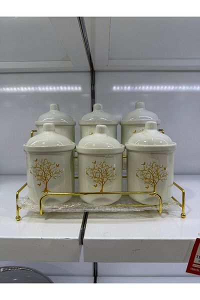 Tercih Home 6-Piece Tree of Life Patterned Luxury Decorative Spice Set with Metal Stand