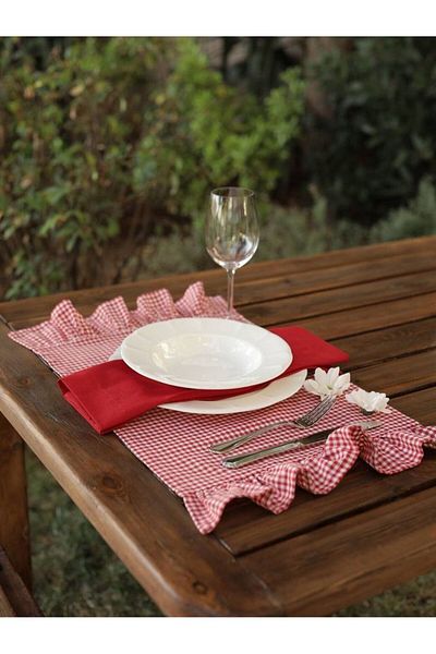 shules collection Potikare Buldan Linen Red American Service 6 Pieces