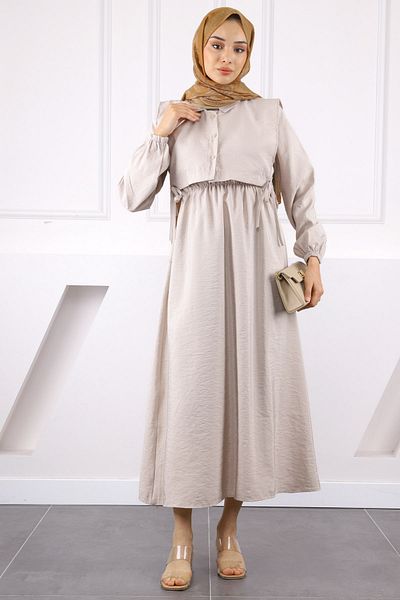 İmajButik Σετ συνδυασμού φορέματος με πέτρινο πουλόβερ