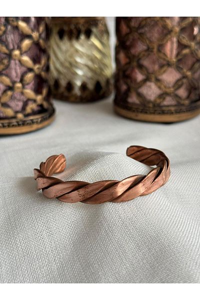 Kehribar Sarayı Pure Copper Flat Twist Thick Bracelet