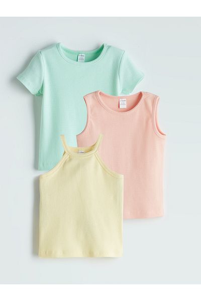 LC Waikiki Crew Neck Basic Girl's T-Shirt 3-Piece