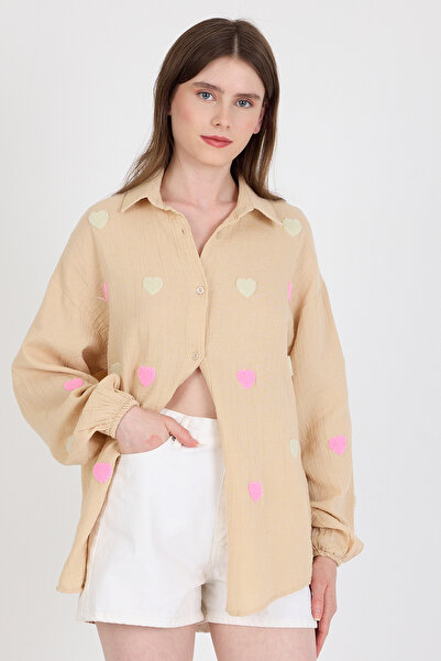 Rays Cămașă bej 100% bumbac brodat inimă 4797A