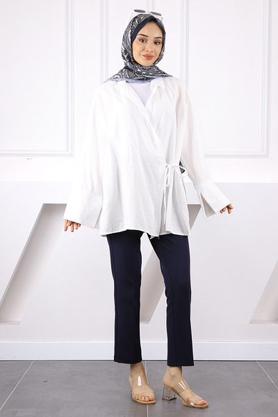 İmajButik Ecru Side Tie Kimono