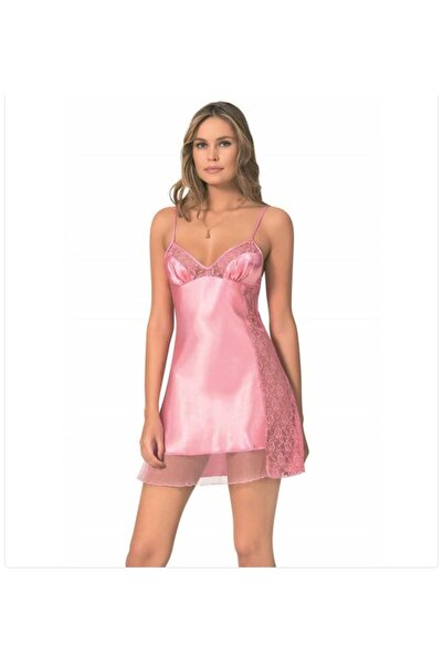 berceste İS BERCESTE PRMODA DANTELLİ KISA SATEN PEMBE GECELİK