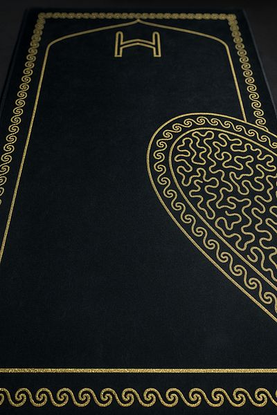 Hig Store Heart Paired Couple / Bride Groom Bundle Dowry Prayer Rug Cotton Base Black-Cream 80X120 Fringed