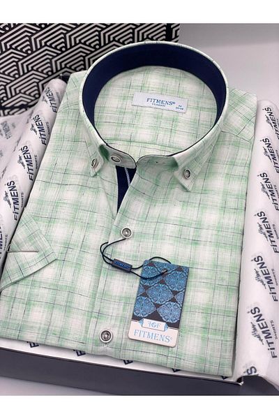 Fitmens Classic Short Sleeve Linen Gift Boxed Men's Shirt Fs-004165 - Green