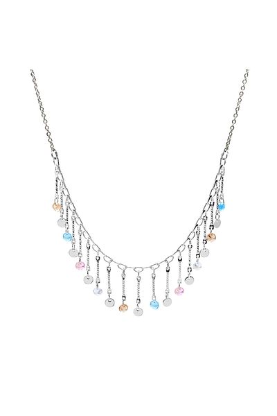 Tesbihane Silver Color Metal Chain Multicolor Crystal Stone Decorated Dangle Women's Necklace