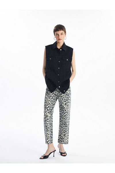LC Waikiki Straight Fit Leopard Patterned Women's Jean Trousers