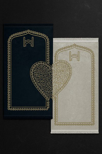 Hig Store Heart Paired Couple / Bride Groom Bundle Dowry Prayer Rug Cotton Base Black-Cream 80X120 Fringed