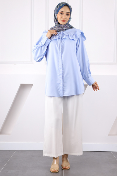 İmajButik Πουκάμισο με μπλε γιακά με λεπτομέρειες