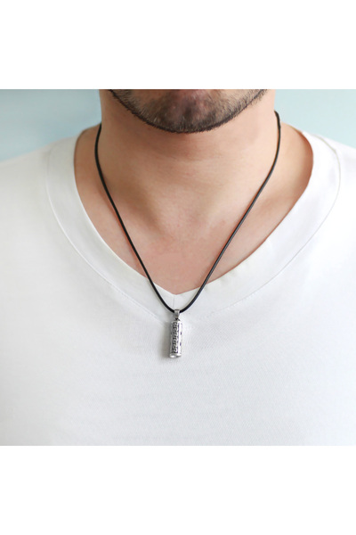 Tesbihane Tarz Tasarım İp Zincirli 925 Ayar Gümüş Erkek Cevşen Kolye