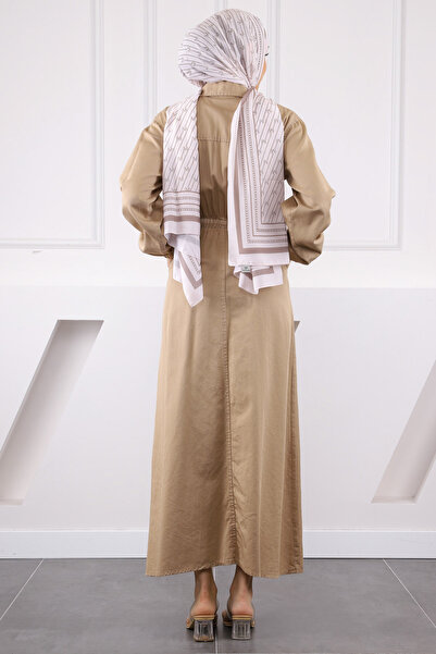 İmajButik Gabardine Dress with Stone Waist Elastic Pockets