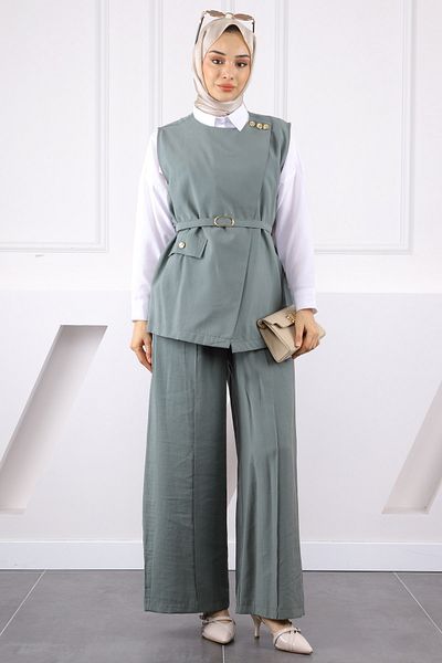 İmajButik Çağla Waist Belted Vest and Trousers Suit
