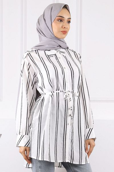 İmajButik Black Stone Detailed Striped Tunic