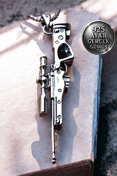 Mimodish 925 Ayar Gerçek Gümüş Askeri Keskin Nişancı Tüfeği Güçlü Erkek Özel Hediye Lüks Gümüş Erkek Kolye