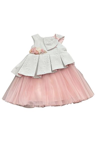 Hafez Kids Summer Jacquard Floral Bow Tie Various Lined Luxury Back Hidden Zipper Girl Dress