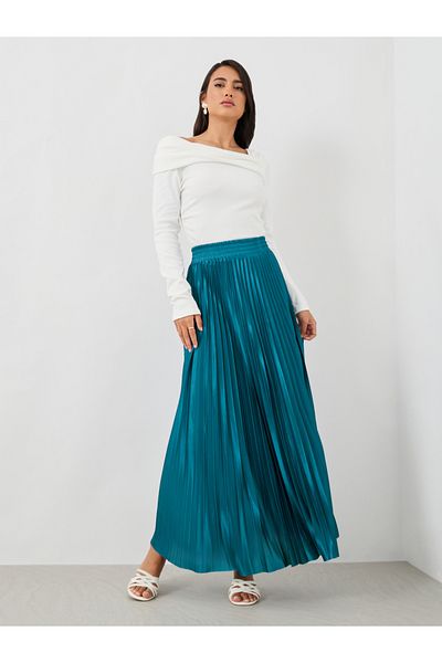 Styli Pleated Elasticated Waistband A-Line Maxi Skirt