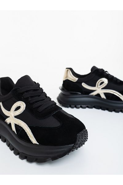 Kalapod Women's black and gold sports shoes made of genuine leather Talinda