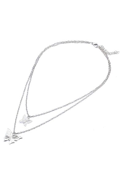 huitich قلادة أنيقة مزدوجة الطبقات على شكل فراشة وقفل