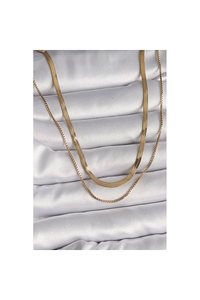 Skygo 316L Steel Gold Color 2-Piece Italian Chain Model Women's Necklace - Tj-Bko9734