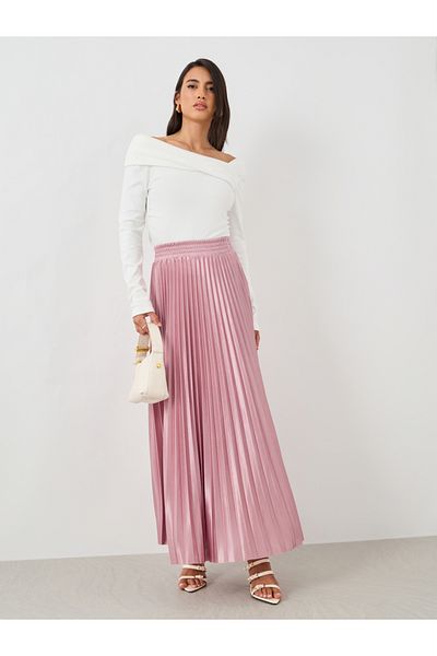 Styli Pleated Elasticated Waistband A-Line Maxi Skirt