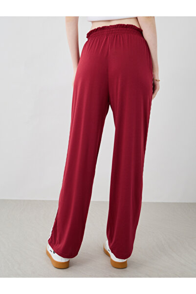 Styli Women Burgundy Side Lace Trim Wide Leg Pants
