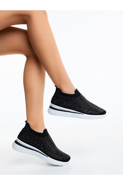 Kalapod Pantofi sport dama negri din material textil cu insertii argintii Vorana