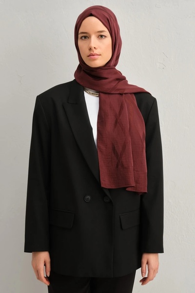 Armine Lyocell İpek Şal 1002-1 Geometrik Desen Bordo-1110-29