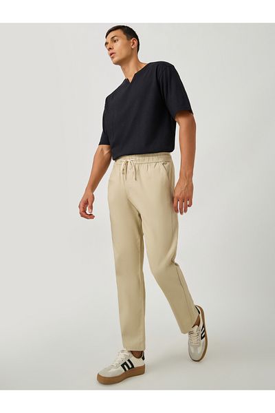 Styli Cotton Slub Textured Relaxed Fit Trousers