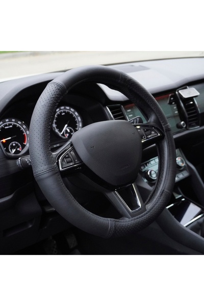 Umbrella Husa Volan Piele Naturala Semi Perforata Negru 35-37 Cm