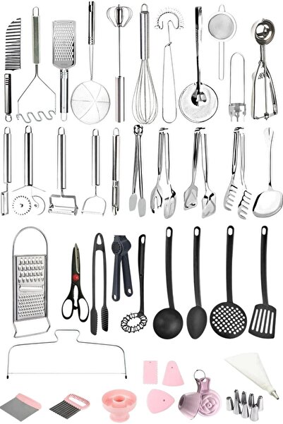 Selenica 40 Parça Kepçe Ekonomik Mutfak Gereçleri Pasta Seti Servis Maşa Takı...