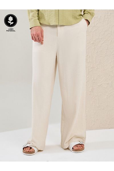 Styli Plain Linen Blend Wide Leg Trousers