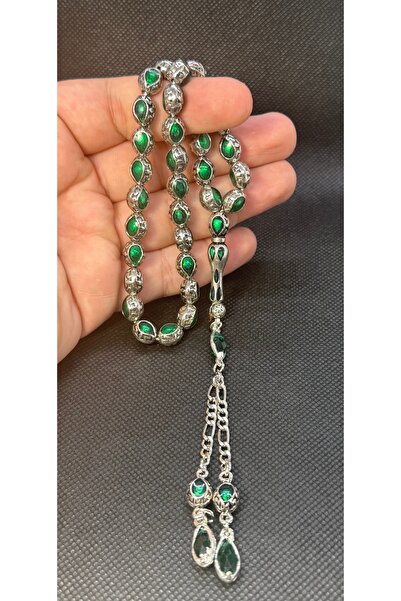 EnazStore Yeşil Mineli Gümüş Benzetme Alpaka Tesbih