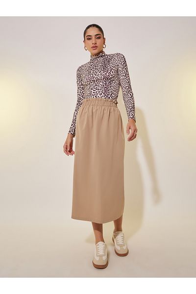 Styli Solid High Rise Midi Skirt