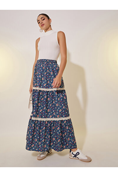 Styli Floral Printed A-Line High Rise Skirt