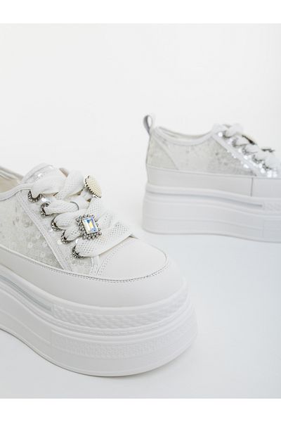 Kalapod Women's white sports shoes made of natural leather Mirania