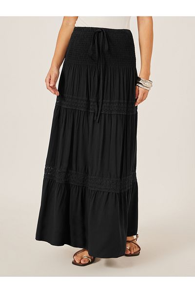 Styli Lace Insert Smocked Waist A-Line Maxi Dress